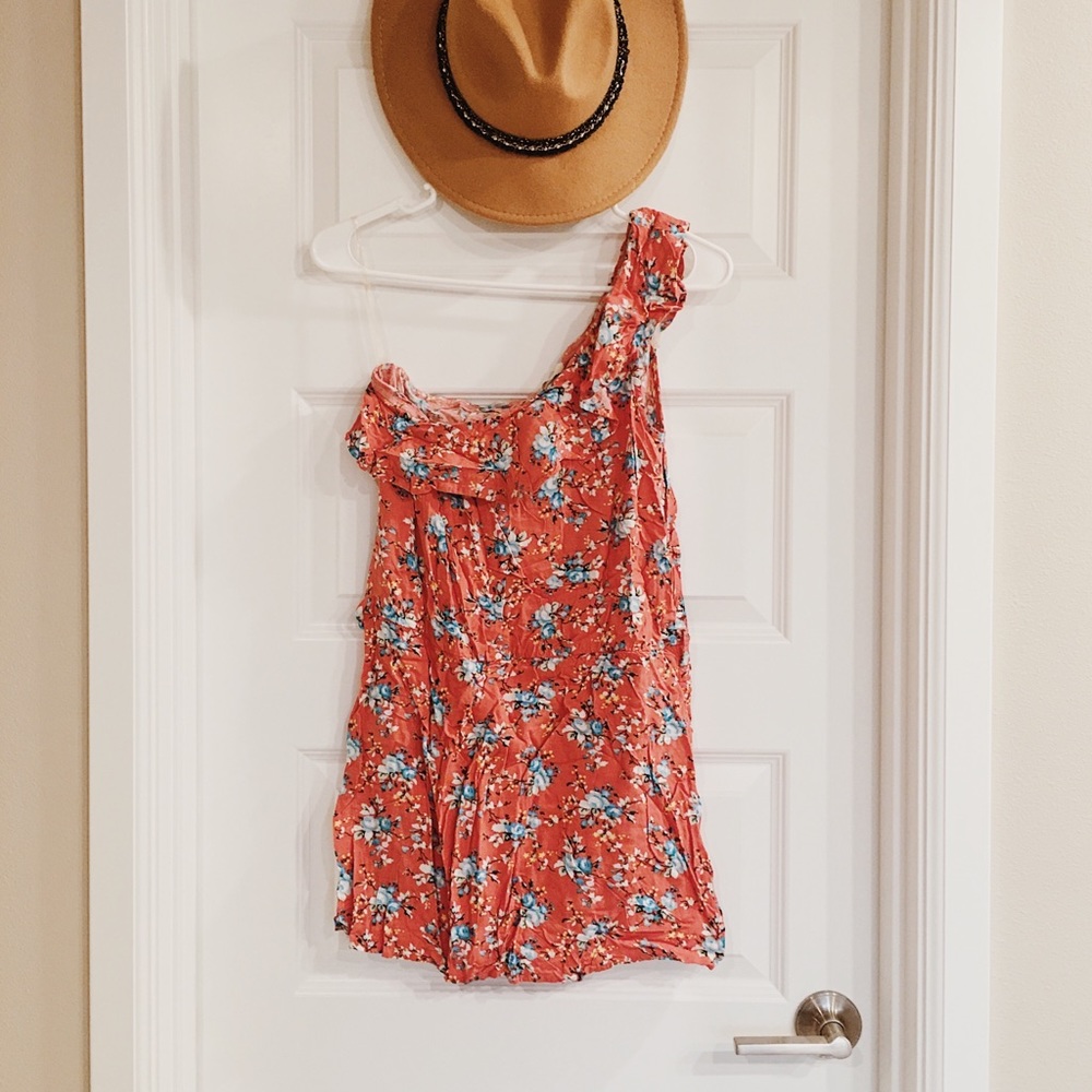 Margret Orange & Blue Floral One-Shoulder Top
